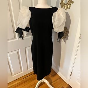 Vintage Rimini Cocktail Gown LBD white puff sleeves